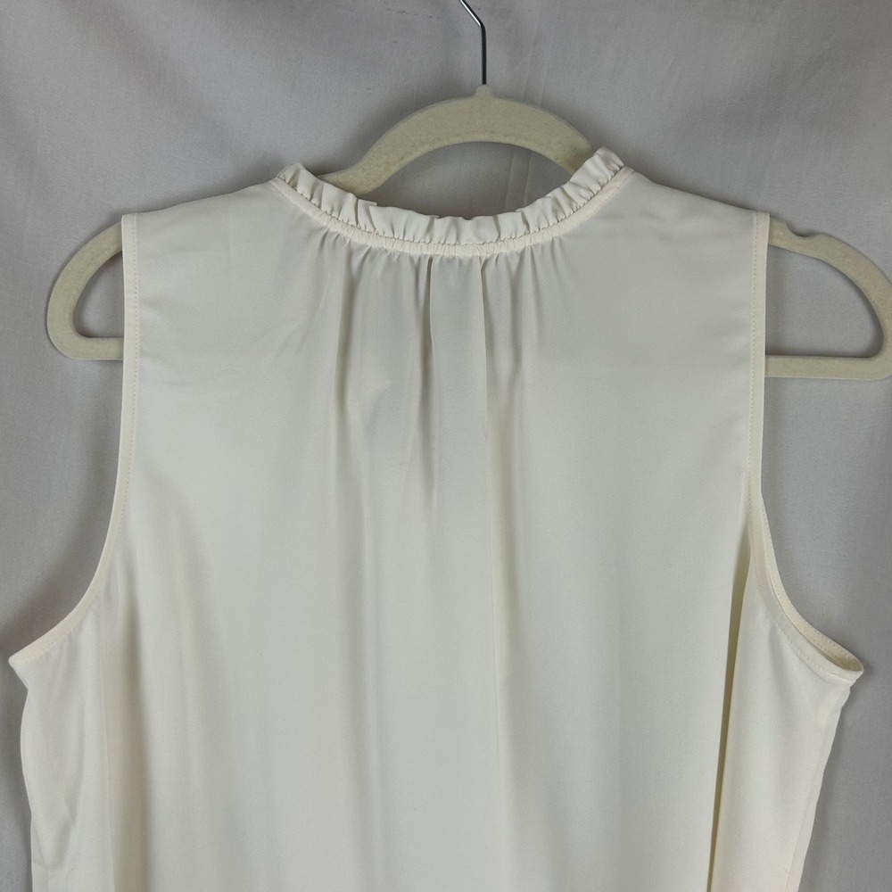Loft Outlet Women Cream Ruffle Neck Sleeveless Blouse LP White Button Front - Picture 6 of 7